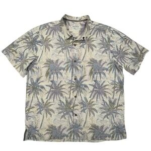 Tommy Bahama IslandZone Camp Shirt Mens XL Cream‎ Blue Palm Tree Silk Blend